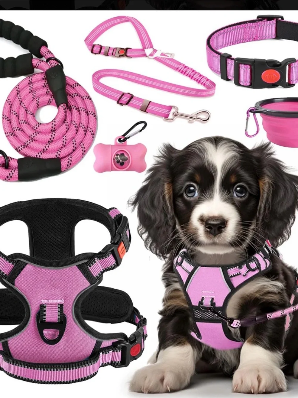 Adjustable Pink Padded Dog Harness and Leash Set for Small Dogs -